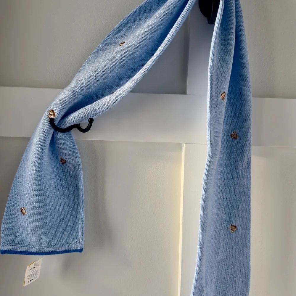 Lands' End Children’s Embroidered Equestrian Horse Knit Blue Scarf 50”L With Tag